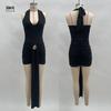 European & American Style 2025 Summer Women's Slimming Backless Solid Color Halter Bodycon Dress