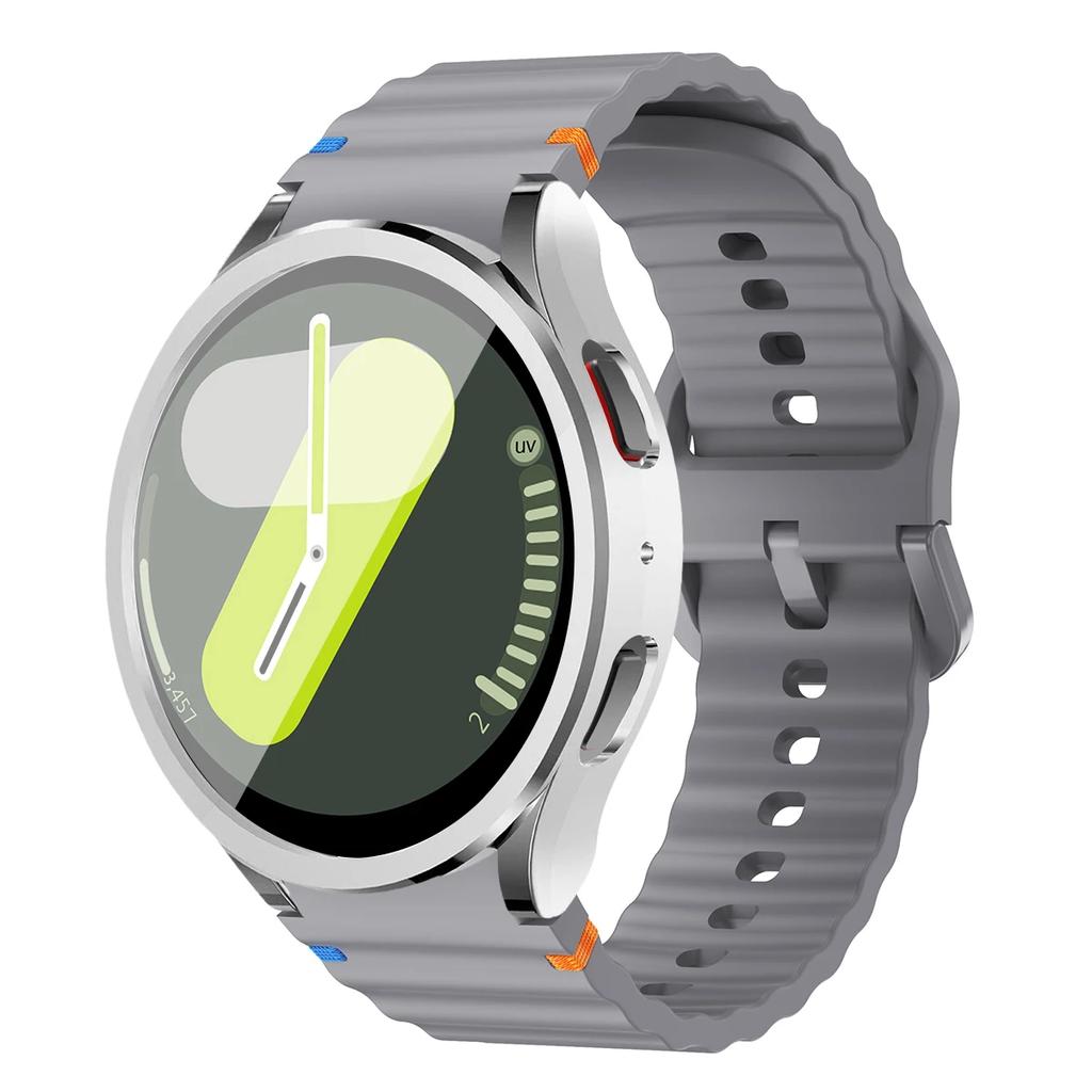 Boîtier+Bracelet pour Samsung Galaxy Watch7 40mm 44mm Bracelet en Silicone Bracelet Film de Protection d'Écran en Verre Trempé Coque Bumper en TPU