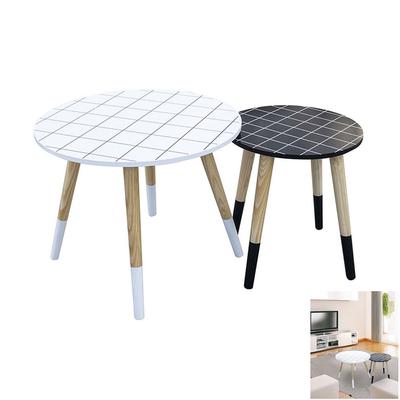 [R2399] - 2 Black and White 'Boho' Wooden Nesting Tables - 48 and 33 Cm