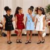 Children's Fashion Dress: Summer Girls' Double-Breasted Dress with Belt (Two-Piece Set)