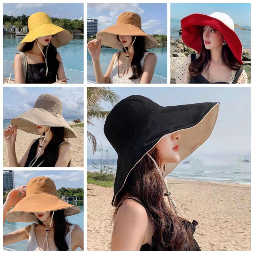 Solid Color Sunscreen Sun Hat UV Protection Hiking Bucket Hat Casual Women Fisherman Hat  Fishing