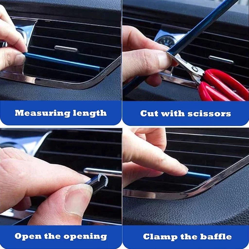 10Pcs 20cm U-shaped Car Air Outlet Decoration Strip Chrome-Plated PVC Colorful Shiny Car Trim Strip Auto Interior Accessories