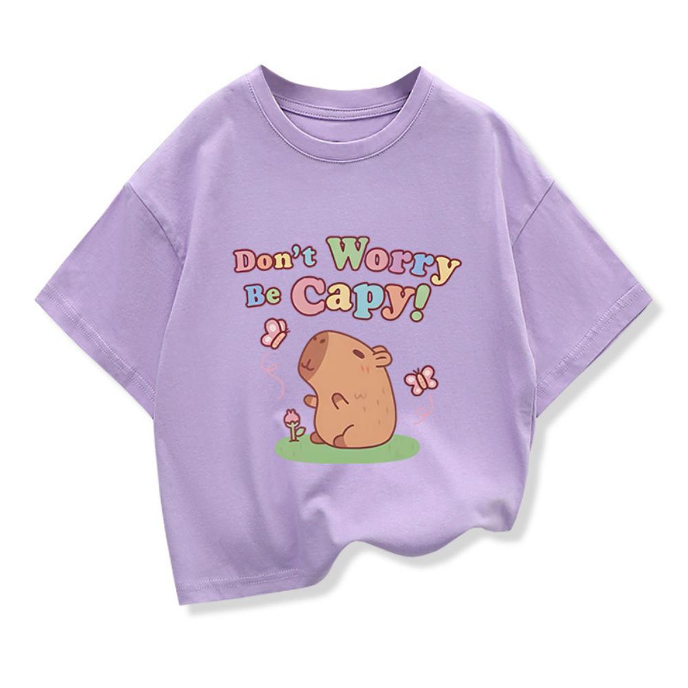 Capybara Print  T-shirt For Kids 3-12Years Girl Anime Short Sleeve Tees Tops 2026 New Children Crewneck Loose T-shirt