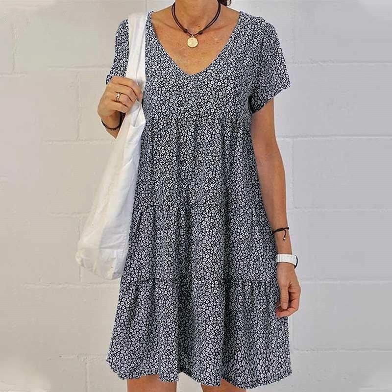 GMXIA Summer Plus Size Women's O-Neck Slim Short Sleeve Dresses