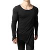 Herren T-Shirt Langarm Einfarbige Unregelmäßiger Saum Pullover Streetwear Warm Seitenschlitz Langer Stil Herren Frühlingstop Männliche Kleidung