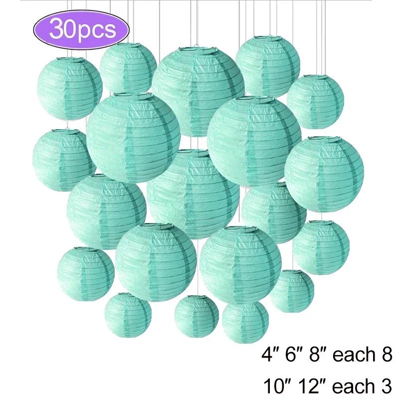 30Pcs Round Paper Lantern Wedding Decor Flowers Ball Lampion DIY Hanging Pompom Crafts Home Christmas Birthday Party Supplies