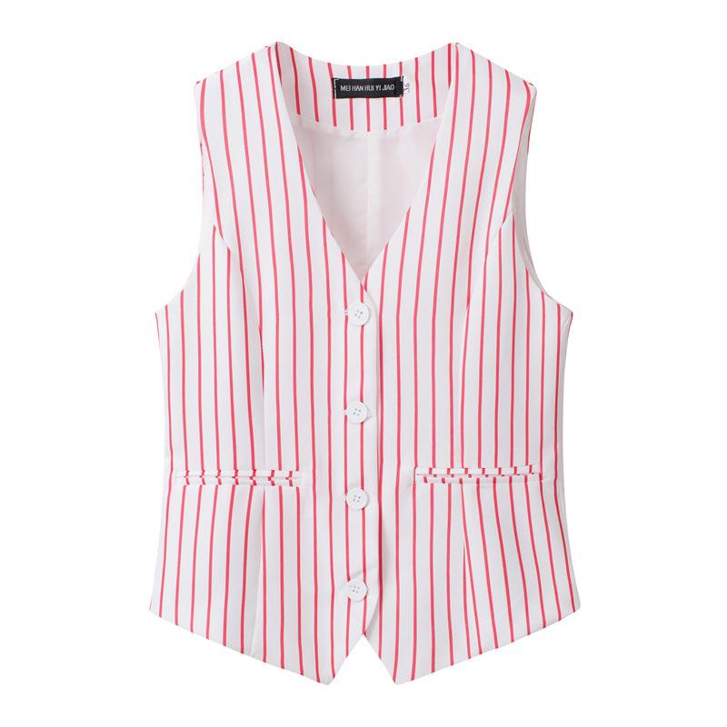 2025 Spring Elegant Collarless Single-Breasted Polyester Cardigan Vest with Pockets for Women - Commuter Style
