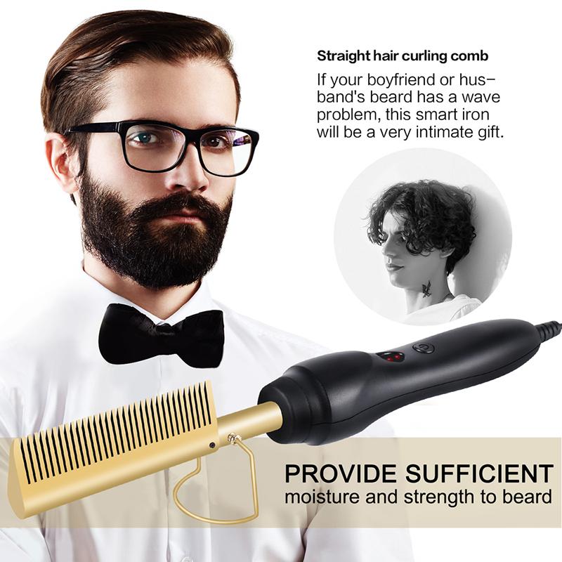 Anion Hair Straightener Comb Electric Heating Straightener Heated Electric Comb 2 In 1 Professional Beard Straightener Brush