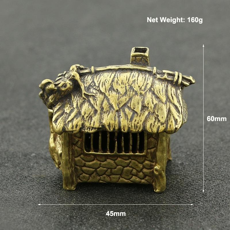 Pure Copper Small House Antique Copper Carving Copper Furnace Creative Sewing Machine Thatched Cottage Home Accessories