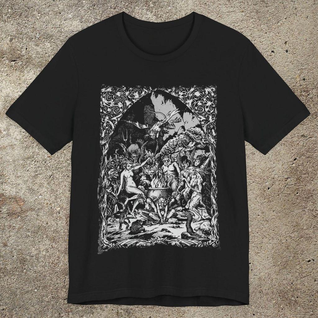 Witches Sabbat Occult Graphic T-Shirt, Satanist Unisex Tee, Gothic Medieval Print Top
