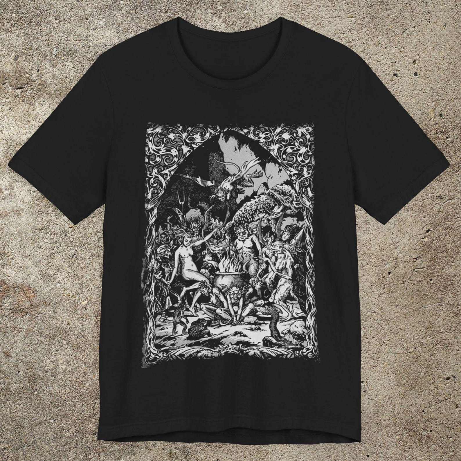 Witches Sabbat Occult Graphic T-Shirt, Satanist Unisex Tee, Gothic Medieval Print Top 3XL