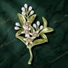 Classic Enamel Jasmine Brooches for Women Pearl Plant Flower Pins Friend Event Party New Gifts Jewelry Decoration Accessories