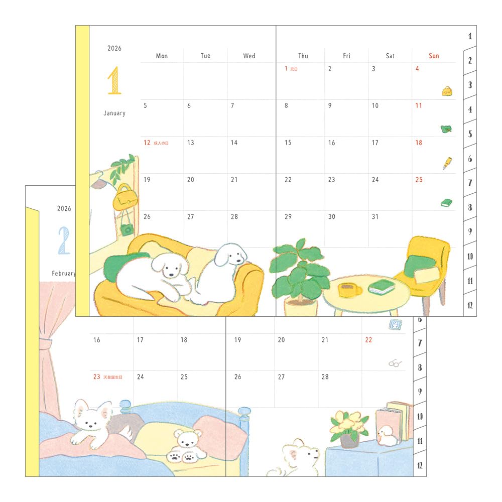 Midori Pocket Dog 22372006 January Diary, 2026, B6, Weekly, Pattern, (Starts 2026)