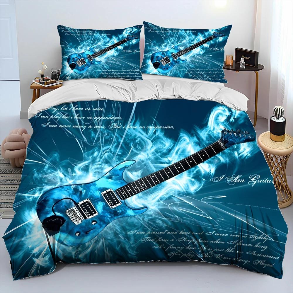 3D Klasyczna Gitara Elektryczna Gitara Pościel Zestaw, Poszewka na kołdrę Zestaw Poszewka na poduszkę, King Queen Size Pościel Zestaw