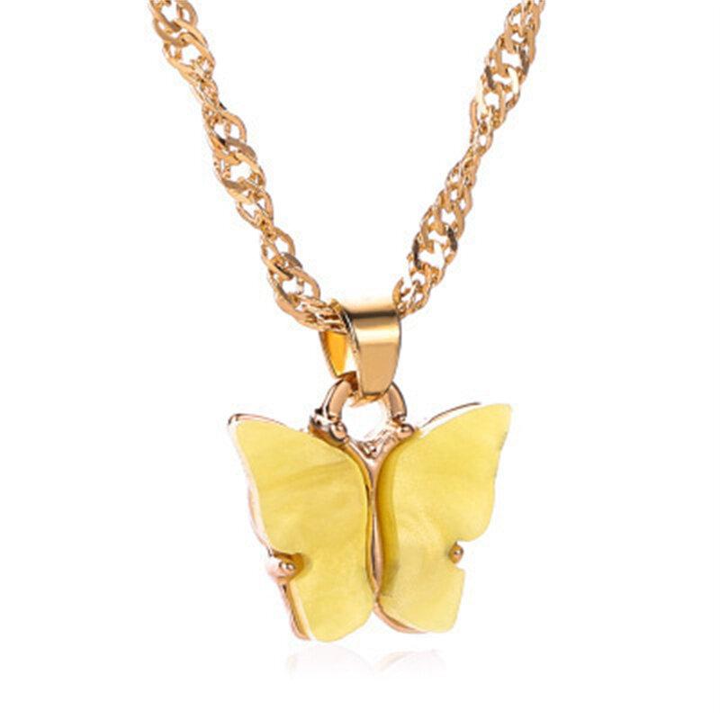 Sweet Butterfly Necklace Acrylic Colored Clavicle Chain for Women Refined Chain