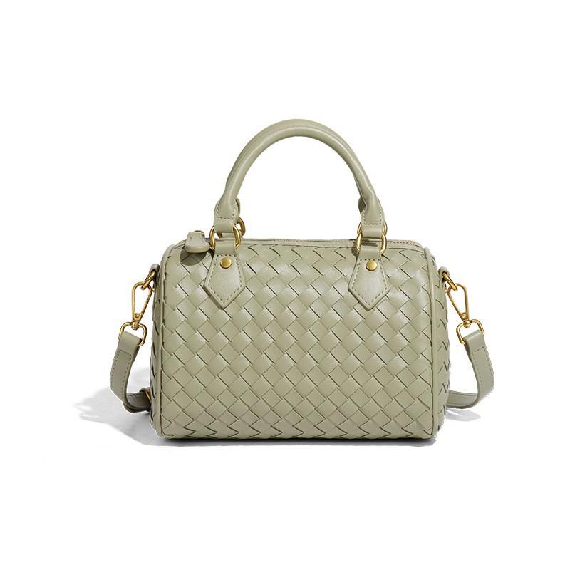 

Simple Cream Woven Women s Bag One-shoulder Cross-shoulder Portable Boston Pillow Cylinder