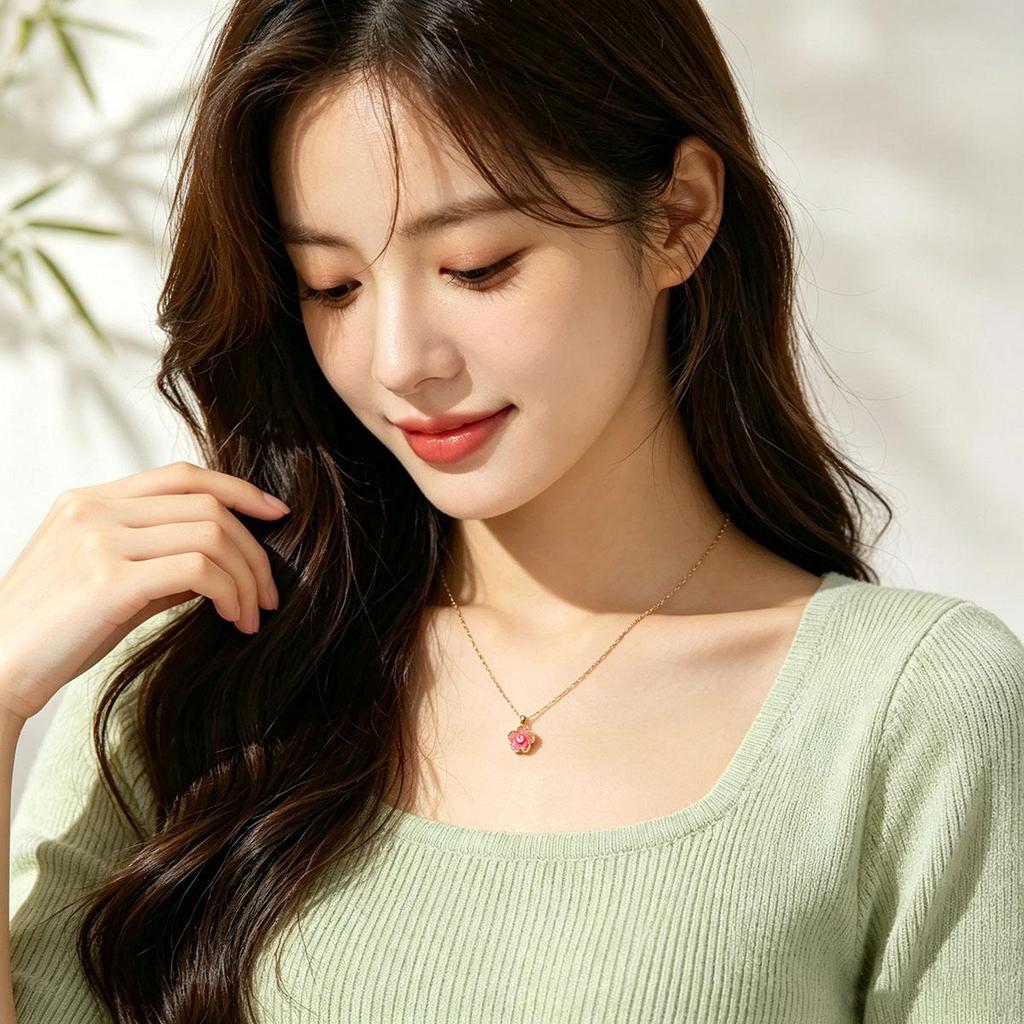 Small Peach Blossom Necklace, Niche Sweet Daily Collarbone Chain, Pink Flower Gentle Versatile Necklace for Women