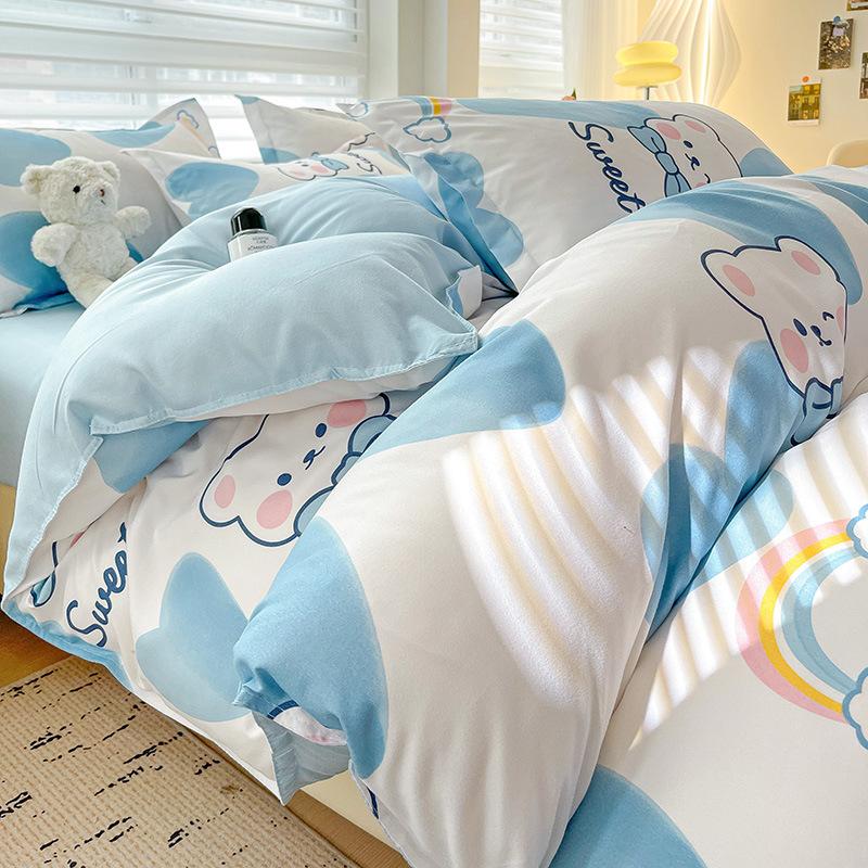 Class A Maternal And Infant Grade Small Fresh Pure Abraded Four-Piece Set Skin-Friendly Bed Sheet Washed Cotton Quilt Cover Student Dormitory 3Pcs Set