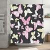 Colorful Butterfly Shower Curtain SetPink White Floral Pattern for Bathroom Decor Modern Home Decorative Shower Curtains with Ro