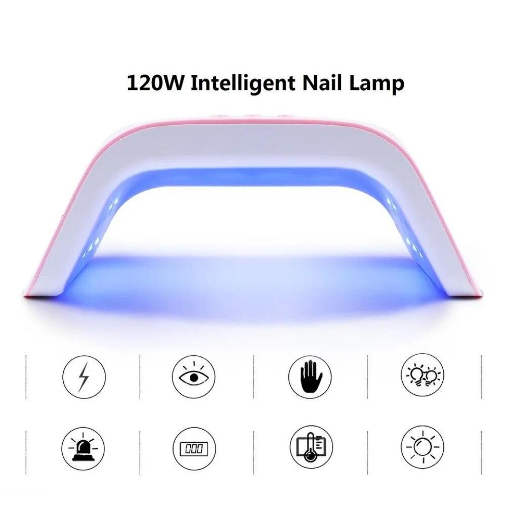 120W Smart Nagellampa 9s Snabbhärdande Maskin Professionell Nageltorkare Stort Utrymme Dubbel Ljuskälla Manikyr UV LED Nagellampa
