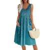 Sommerliche lässige Midi-Kleider für Damen Urlaub Elastische Taille Ärmellos Knielang Sommerkleid mit Taschen Lockere Passform