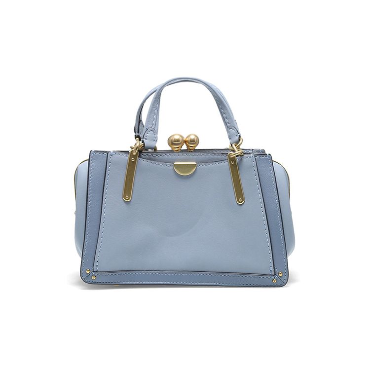 Coach Kisslock 21 Solid Color Leather Kiss Lock Shoulder Crossbody Handbag Small Women Handbags Fog-Blue Morandi 73935-B4M4