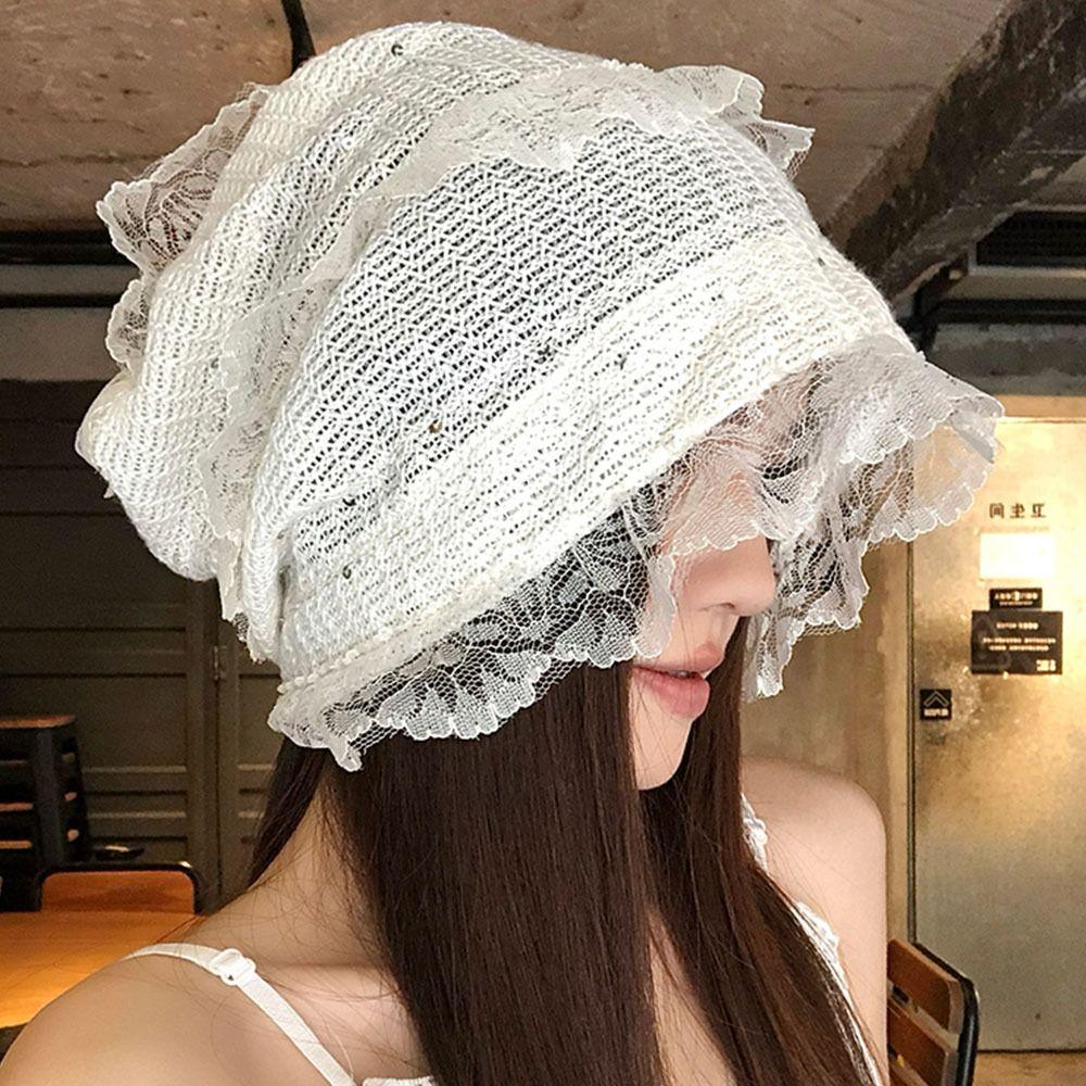 Breathable Beanies Hat Y2k Lace Skullies Hat Korean Fashion Beret Cap  Women Girls