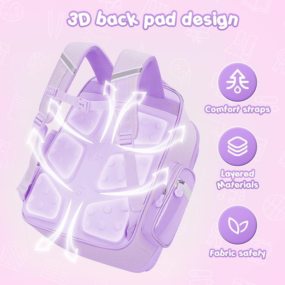 EZGETOP Schulrucksack Wasserdicht 43x32x17cm Großes Fassungsvermögen Mehrere Fächer Lila