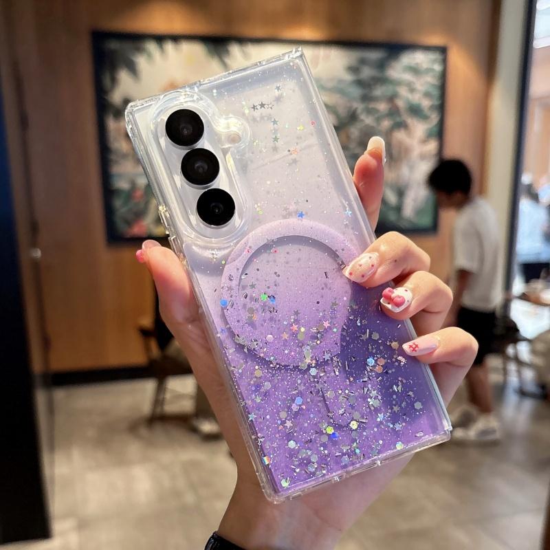 Transparent Glitter Gradient Magnetic Phone Case for Samsung Galaxy Z Fold 7 6 5 4 3 5G for Magsafe Wireless Charge Cover