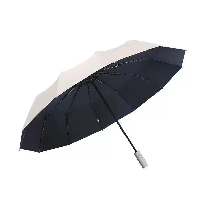 Rain or Shine Automatic Folding Umbrella, Large Windproof Umbrella with Black Coating for Sun Protection, Fully 24 Ribs