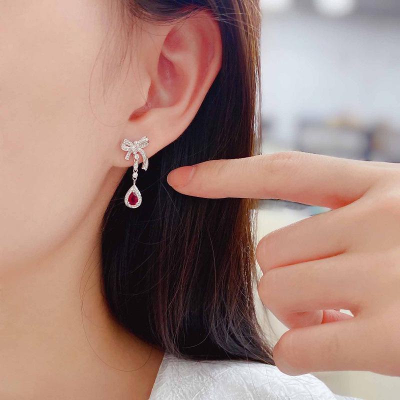 Elegant Red Gemstone Bow Tassel Earrings for Women – Versatile, Fashionable Drops, Perfect Festival Gift
