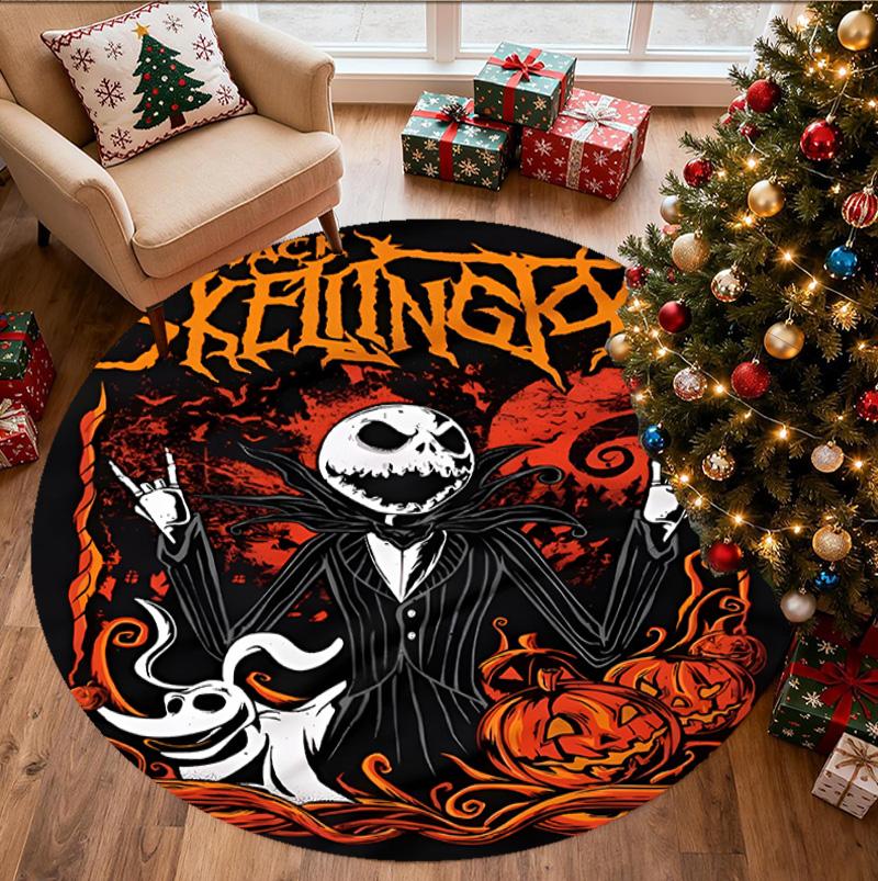 The Nightmare Before Christmas Pattern Round Rug, Indoor/Outdoor Mat, for Picnic, Gameroom, Bedroom, Office, Living Room, Home Decor Carpet, Birthday