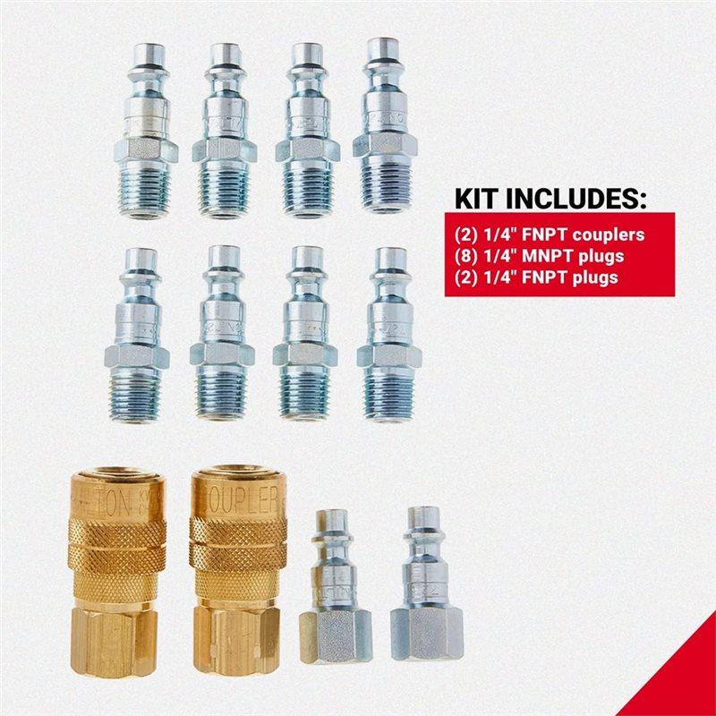 ABBP-(S-210) 12-Piece M-Style Air Coupler And Plug Kit 1/4" NPT Connection Max Pressure 300 PSI Flow Rate 40 SCFM