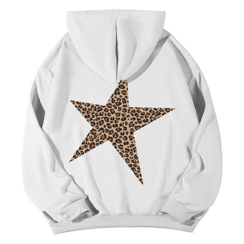 HeyHeyShine Star & Leopard Print Y2K Pullover Hoodie