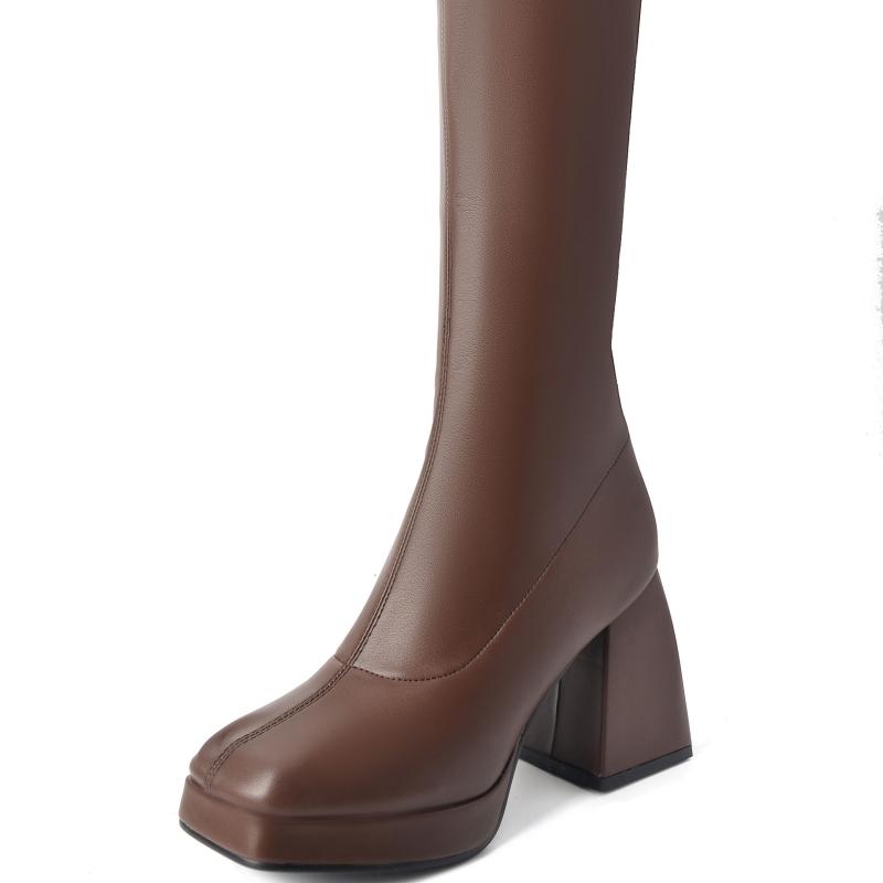 Black White Brown Knee High Boots Women Platform Winter Shoes Ladies New 2024 Elegant Women's Long Shoes Boots Large Size 45