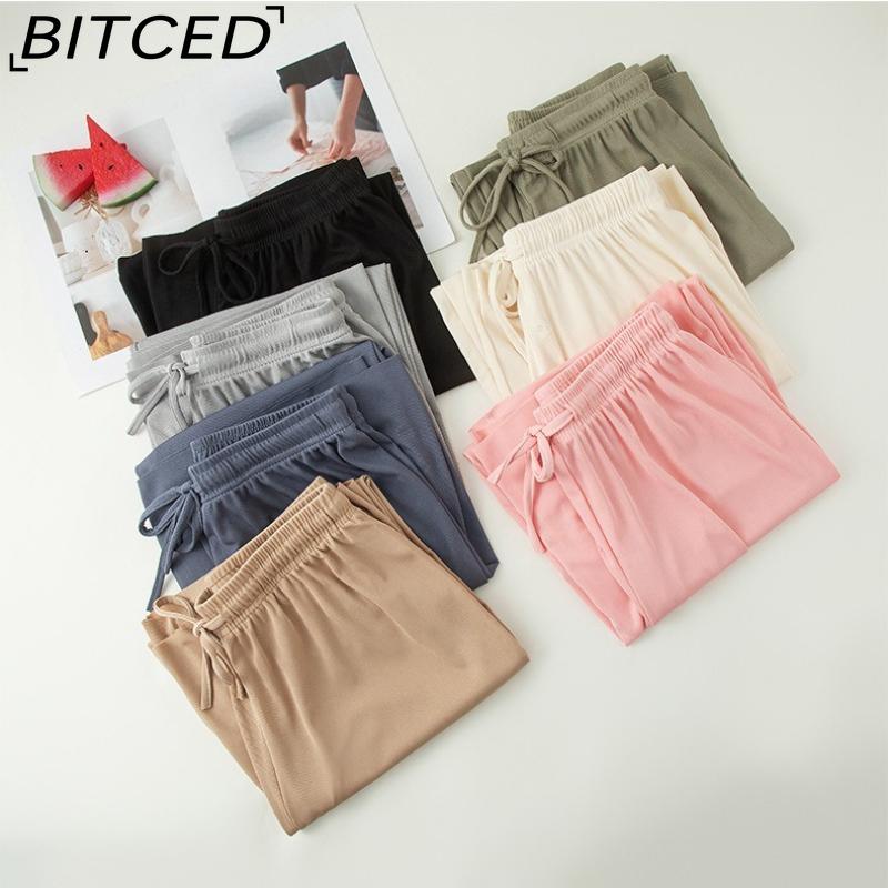 BITCED Ice Silk Cropped Trousers for Women Summer Lightweight High-Waisted Drapey Relaxed Fit Sun Protection Straight-Leg Wide-Leg Trousers