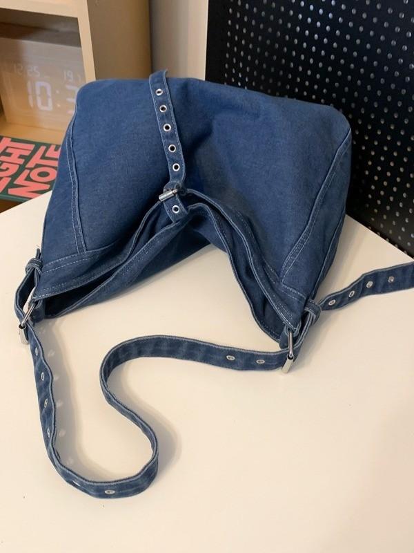 Denim Shoulder Bag For Women With Vintage Style And Large Capacity For Daily Commuting