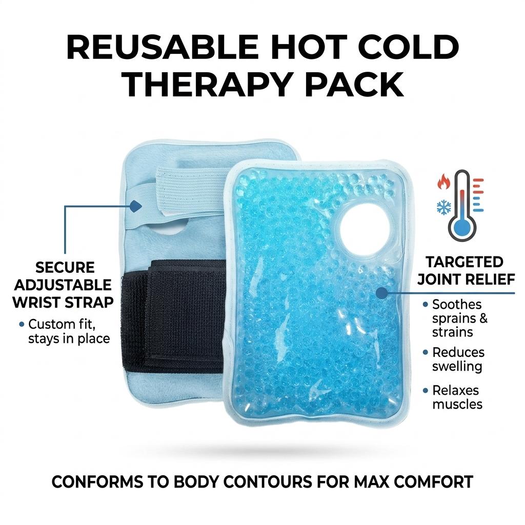 Reusable Cold Hot Therapy Gel Ice Pack With Wrist Strap For Sports Injury Relief