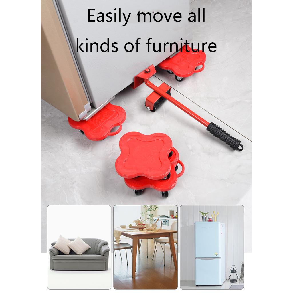 360° Furniture Mover Tools Transport Lifter Heavy Stuffs Moving 4 Wheeled Roller Universal Pulley for w/ 1 Furniture Lif