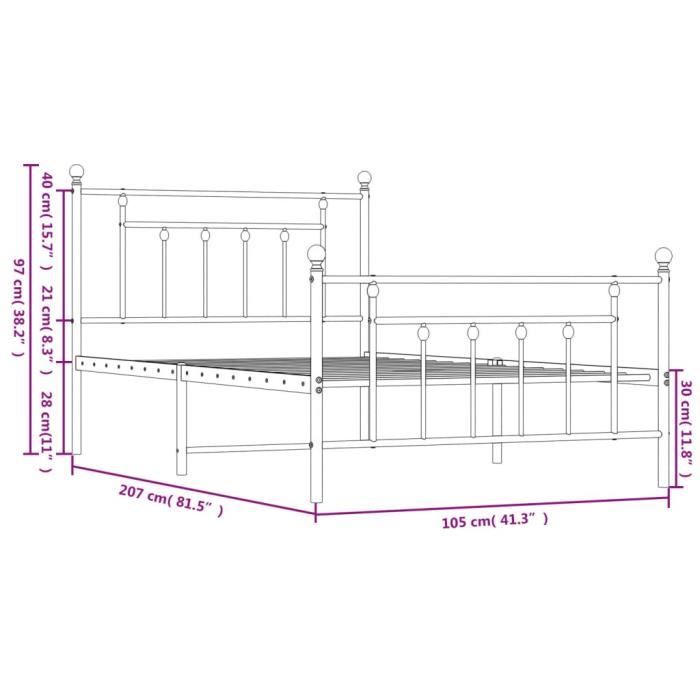 VidaXL Metal Bed Frame with Headboard-Footboard Black 100x200 Cm 353550