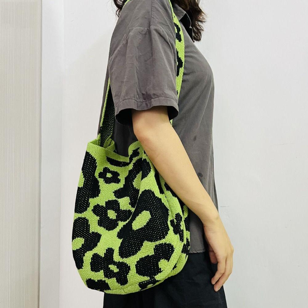 

Large Capacity Tote Bag Flower Print Travel Shopping Bag Fashion Knitted Shoulder Bag жёлтый