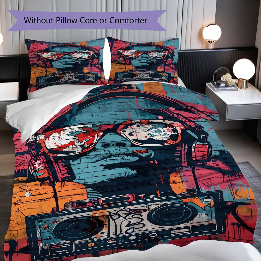 1PC Music, Guitar Theme Bedding Quilt Set Quilt Cover Pillowcase Home Decoration Birthday Gift (1 * Duvet Cover + 2 * Pillowcase, Without Core)