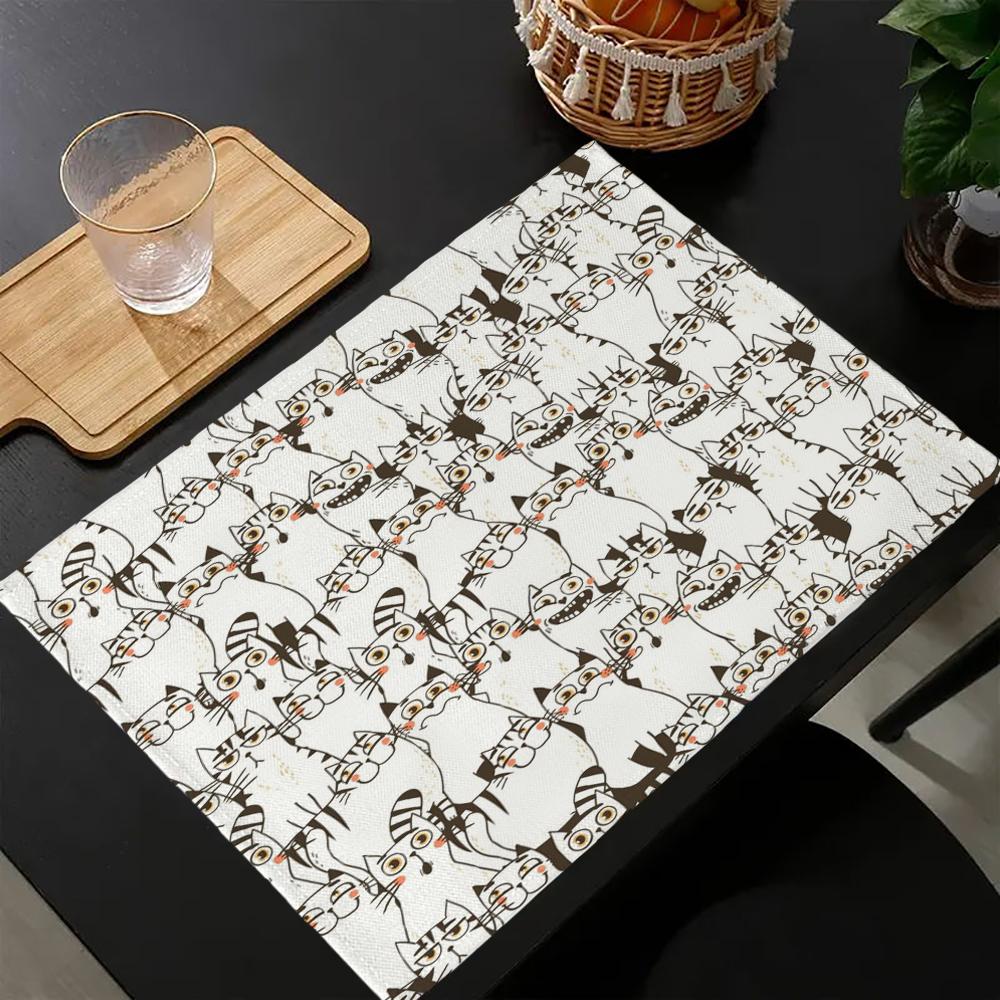 4Pc cute-cartoon-cats Placemat 30X45cm Coasters Pads Bowl Cup Mat