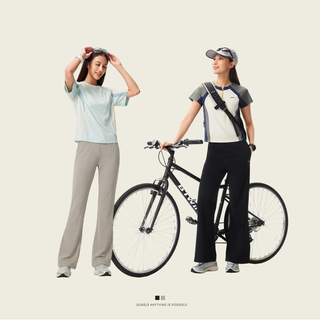 Li Ning Fitness Series Regular Brand Logo Stitched Sports Pants Women bottoms AKYW290-4