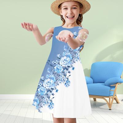 Mädchen 3D Etikette Blumenmuster Kleider Kinder Mädchen Party Ärmelloses Prinzessinnenkleid Tank 3D Druck Kleid