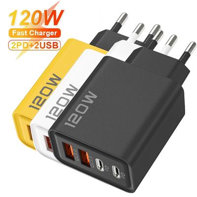 Cargador Rápido 3.0 Múltiple Total 120W 4 Puertos USB Tipo C PD Adaptador de Pared para Teléfono Móvil para iPhone 16 Samsung S24 Xiaomi 15