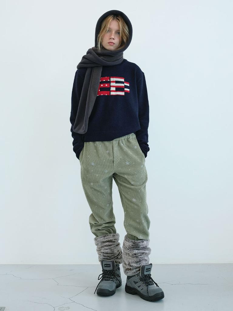 ENZO BLUES Pixel Logo Knit Sweater (Navy)
