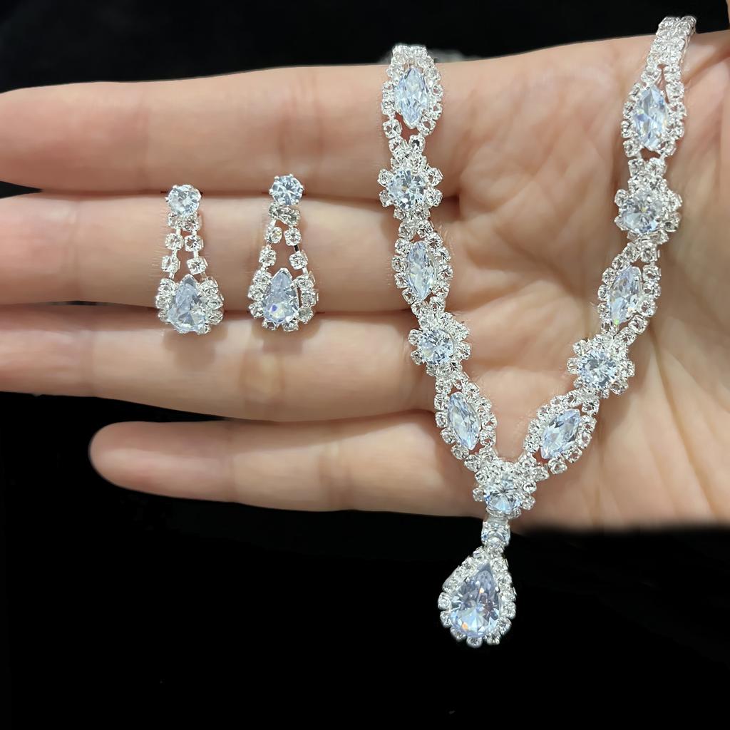 3PC Women's Simple Claw Chain Series Angel Tears Necklace Earring Set, Banquet Party Accessories
