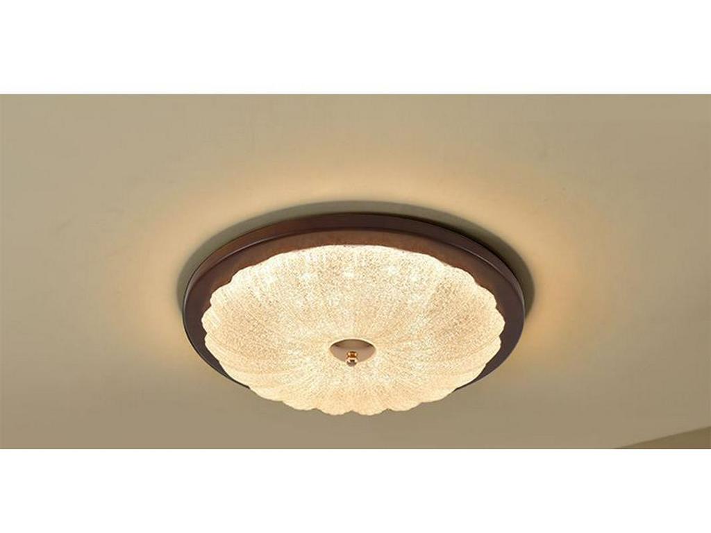 American Retro Mid-Century Walnut Crystal Ceiling Light for Master Bedroom, Study, or Restaurant