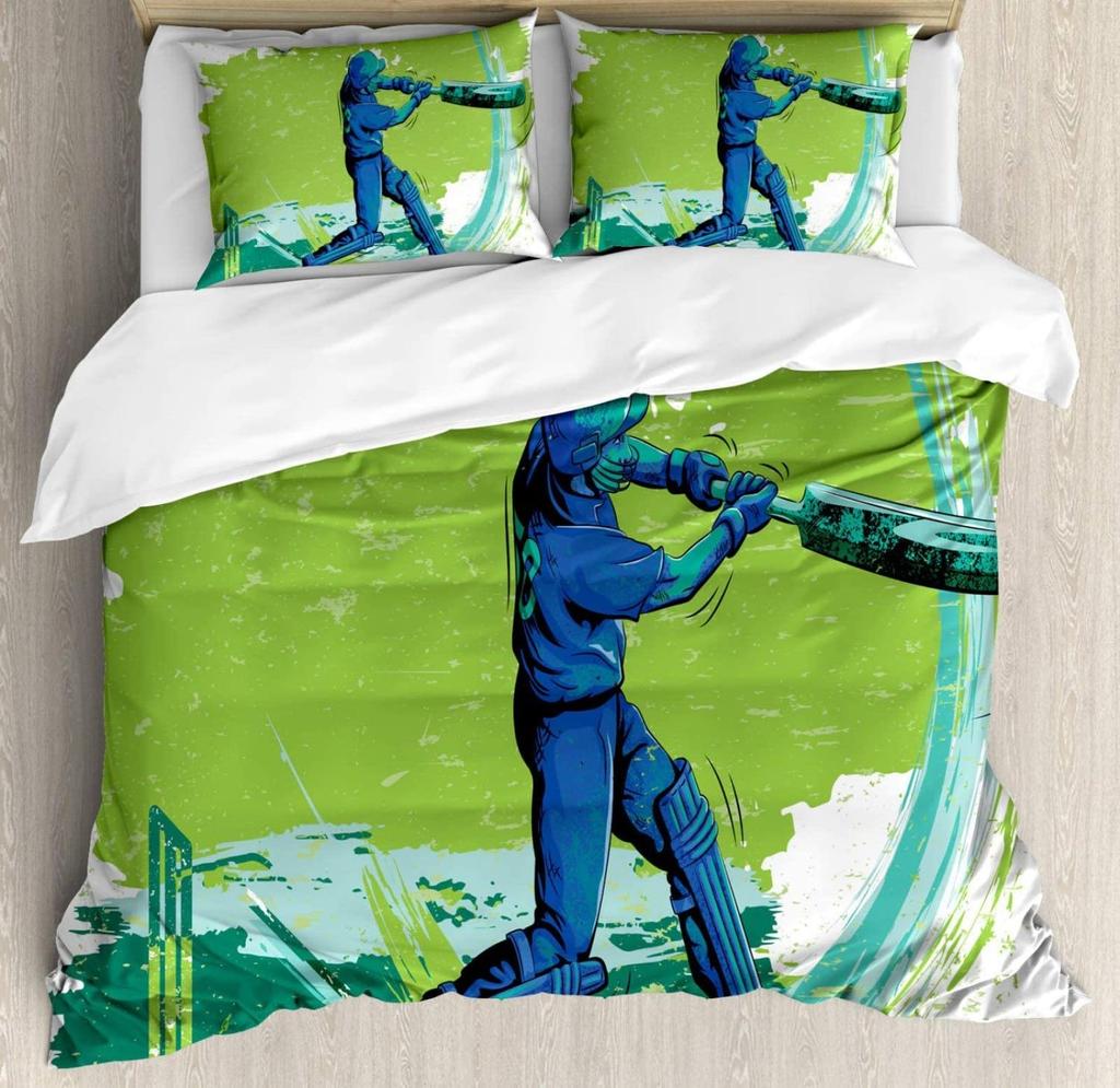 Cricket Duvet Cover Set Abstract Sports Pattern Bedding Set Microfiber Player Playing Game Of Cricket Double Queen Quilt Cover